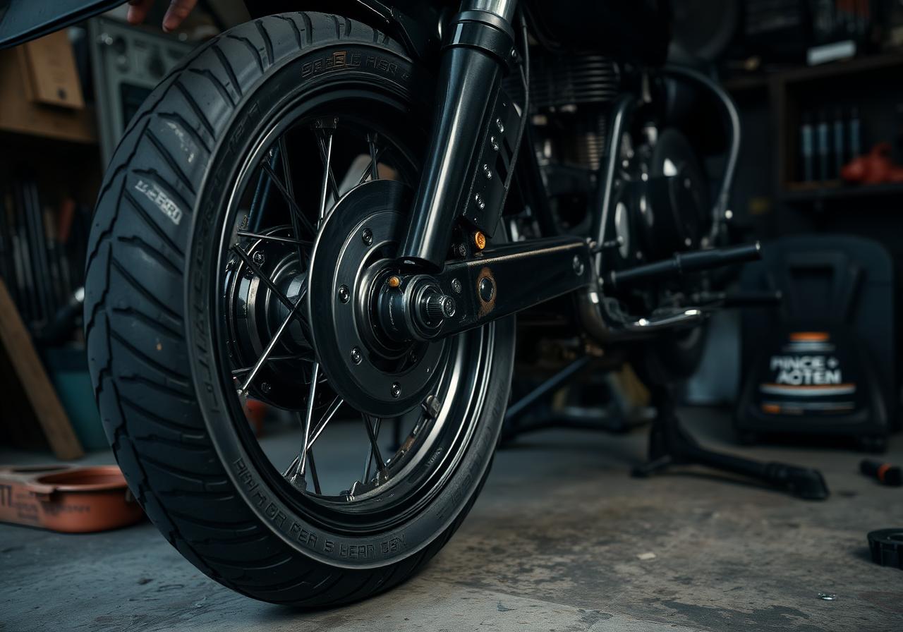 Pneu de moto sendo montado