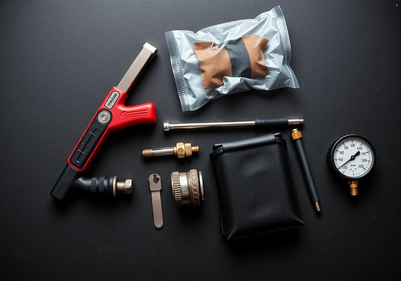 Ferramentas de borracharia em flat lay